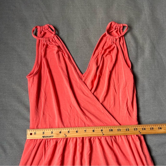 Banana Republic Goddess Dress Light Coral Cross Front Sleeveless Faux Wrap Sz‎ S - Picture 8 of 10